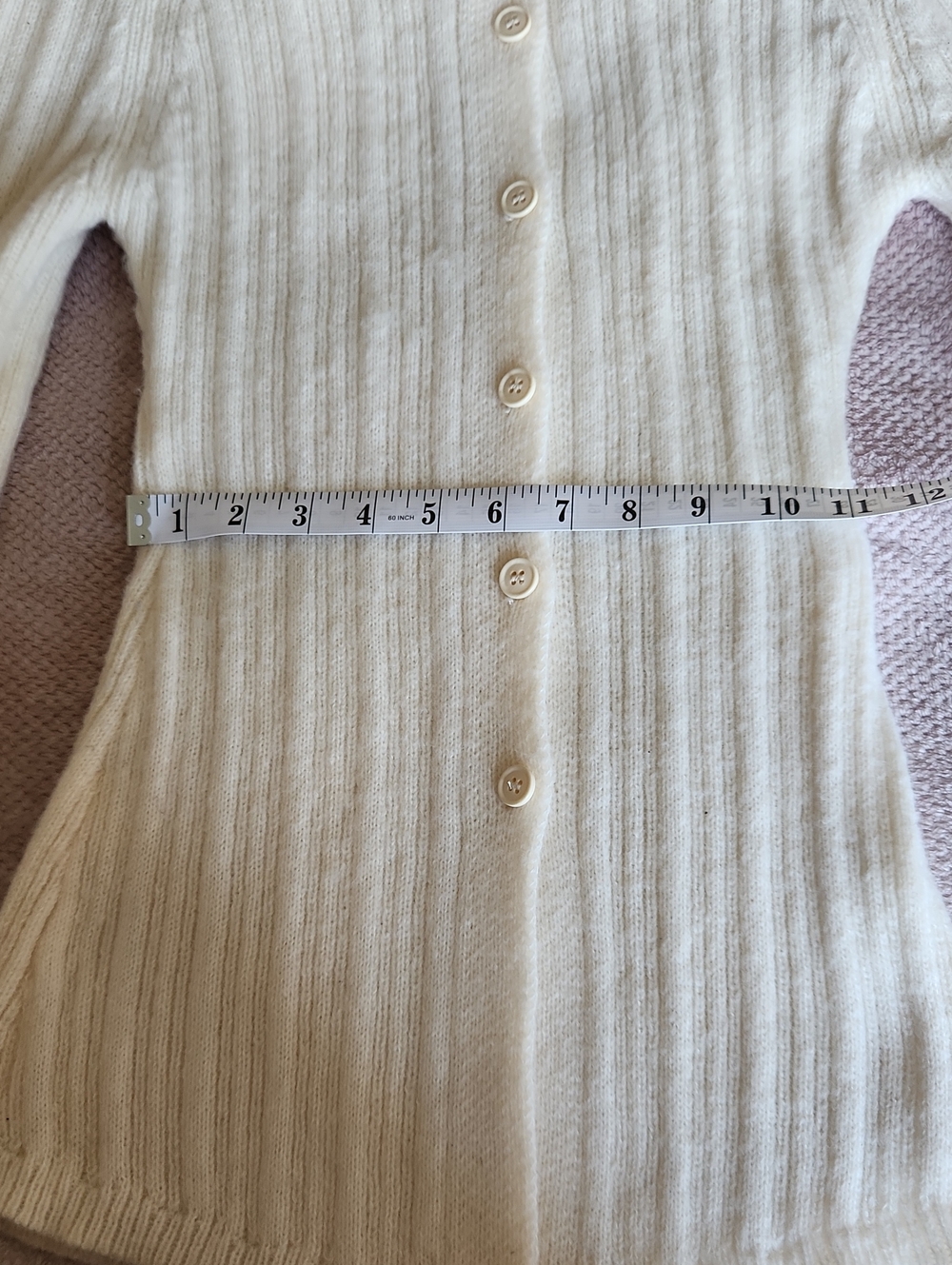 Off-the-Shoulder Cream Ribbed Button Sweater - Picture 6 of 10